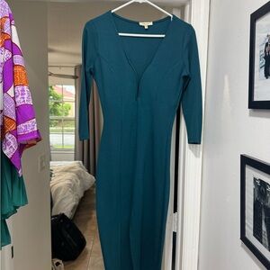 Love Culture Blue Long Sleeve V-Neck Bodycon Dress